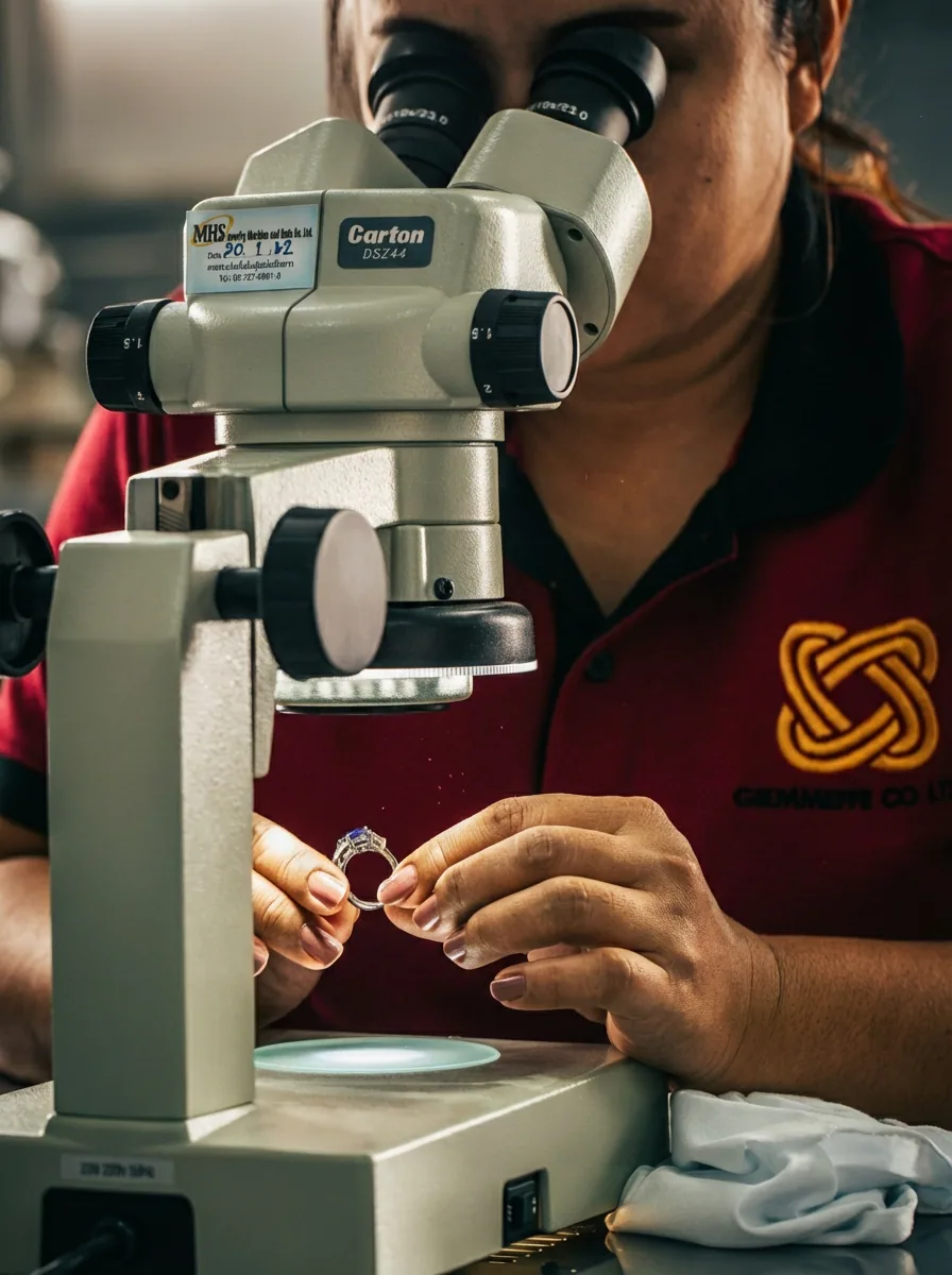 Quality inspection of a finished piece under the microscope